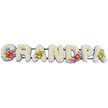 A personalised funeral tribute in the shape of the word GRANDPA stretches horizontally across a clean white background, each letter rendered in solid, block capitals and overflowing with white chrysanthemums. The small blooms are closely packed, giving the letters a soft, cushion-like surface with a gentle, almost velvety texture that suggests comfort and peace. Subtle bands of pale lavender ribbon run neatly along the lower edge of each letter, outlining their shape and introducing a calm wash of pastel colour without detracting from the purity of the white flowers. Behind the blossoms, a dark green framework discreetly links the letters and supports the design, ready to be placed at a funeral service or graveside in Clerkenwell. Carefully composed accent sprays interrupt the white expanse with thoughtful bursts of colour and meaning. On the G and D, vibrant red anthuriums with their glossy, heart-shaped petals and prominent central spadices are cradled by deep green foliage, creating passionate focal points that speak of love and gratitude. On the first and last A, clusters of yellow-green orchids arc gracefully across the chrysanthemums, their intricate petals and gentle hues bringing a sense of elegance and enduring affection. Touches of additional greenery weave through these feature flowers, softening the outlines and suggesting natural movement, as though the letters were grown rather than built. This carefully balanced GRANDPA tribute offers families in Clerkenwell a tender, beautifully structured way to honour a grandfather's memory, its fresh flowers and serene colours echoing quiet moments of reflection.