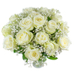 A quietly breathtaking hand-tied bouquet of creamy white roses and cloud-like baby's breath, composed with the restraint of someone who knows how to let simplicity speak. Each rose petal unfolds in soft layers-ivory edges melting into warm cream-so that the blossom reads like a small, velvet cup catching a slant of early morning light. Sprays of gypsophila thread through the arrangement like miniature constellations, their fine, lacey clusters gently lifting the heavier rose heads and creating an impression of air beneath the bouquet. Subtle green foliage-matte laurel and tender ruscus-frames the blooms, giving a cool freshness that balances the bouquet's warmth without distracting from its calm palette.

The composition is deliberate: open roses sit toward the centre, smaller buds and frothier stems around the edges, and every stem is placed to favour depth and soft shadows rather than rigid symmetry. The texture invites the fingertips to linger-velvet petals against feathery gypsophila-and the scent is quietly floral, a faint sweetness that soothes rather than overwhelms. This arrangement carries the mood of reflection and gentle solace; it feels suited to an anniversary, a sympathy gesture, or a peaceful new beginning. As a local Clerkenwell florist might note, these are the designs people choose when they want to communicate steady affection: understated, luminous, and true to the moment, whether being placed by a bedside on St John's Square or sent quietly to a home near Spa Fields.